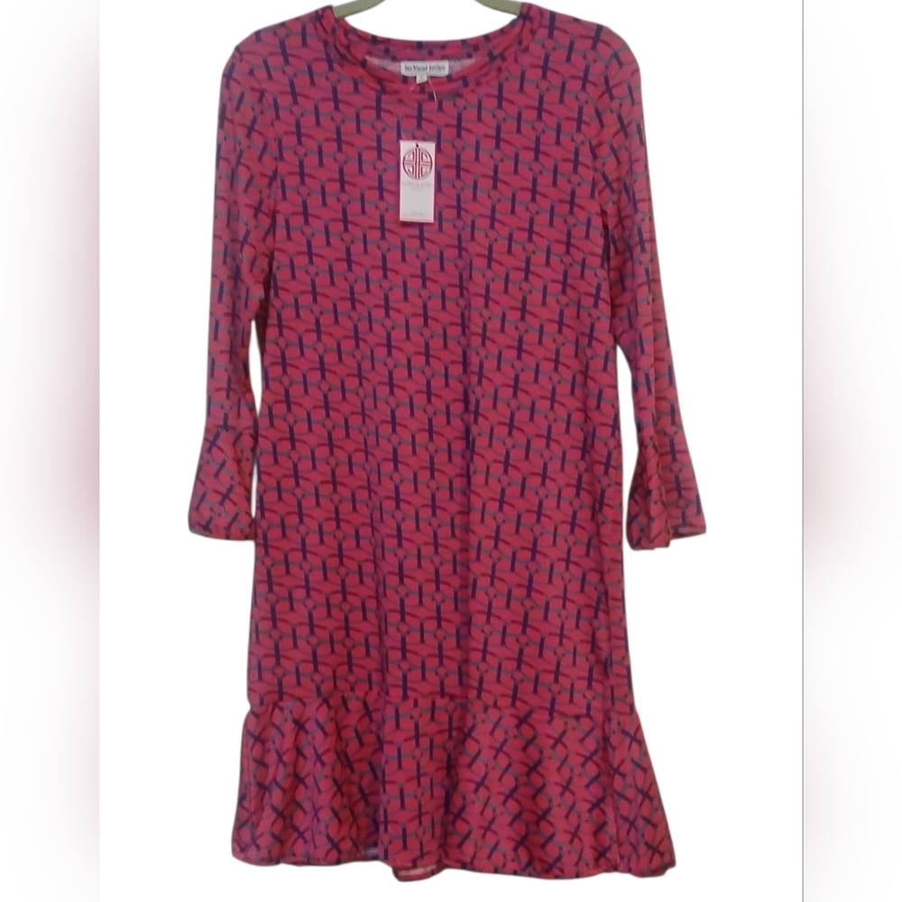 Buckhead Betties - NWT, Maze Runner Mandy Poly-Knit Shift Dress, Ruffled Bottom - Picture 3 of 11